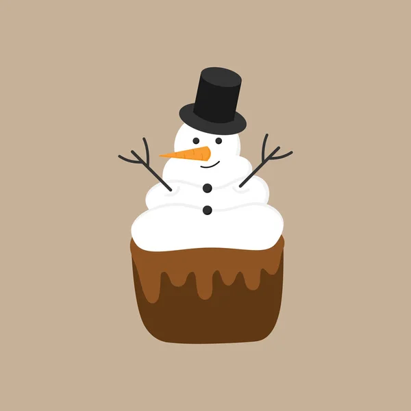 Weihnachten Winter Schneemann Cupcake Vektor Illustration Symbol Niedlichen Cupcake Mit — Stockvektor