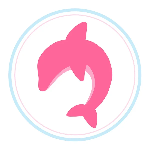 Söt Rosa Delfin Ikon Marint Djur Däggdjur Vektor Illustration Doodle — Stock vektor