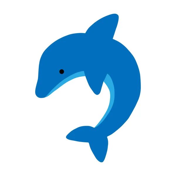 Cute Blue Dolphin Icon Marine Animal Mammal Vector Illustration Doodle — Stock Vector