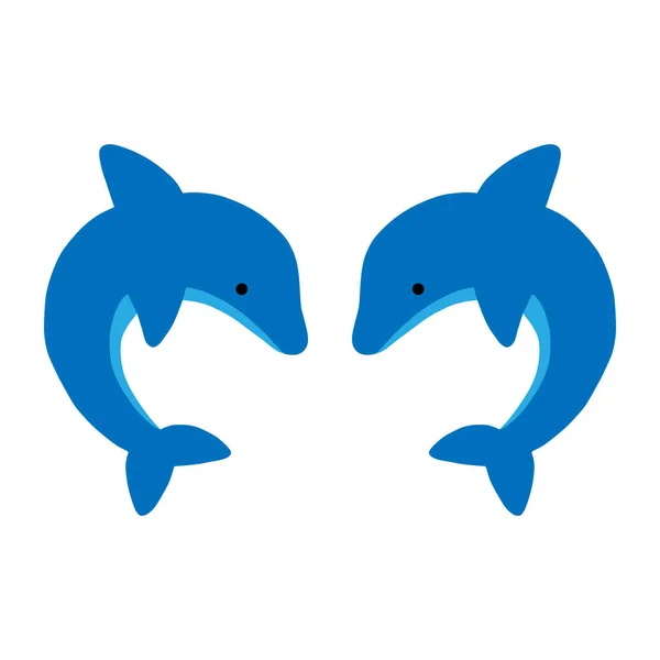 Cute Blue Dolphin Icons Marine Animals Mammals Vector Illustration Doodle — Stock Vector
