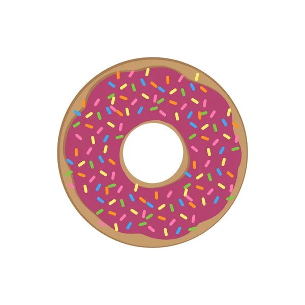 Rosquilla Dulce Ilustración Vectorial Donut Con Glaseado Rosa Salpicaduras Arco — Vector de stock