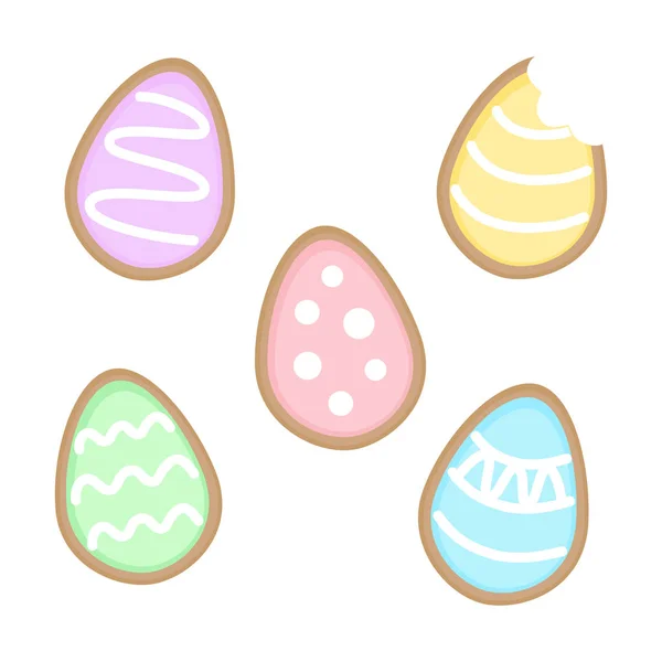 Warna Pastel Easter Telur Gula Cookie Dihiasi Dengan Icing Putih - Stok Vektor