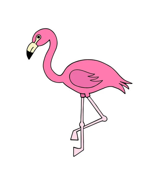 Rosa Flamingo Fågel Vektor Illustration Doodle Tecknad Ritning Isolerad Ikon — Stock vektor