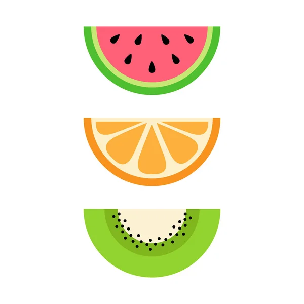 Set Summer Tropical Fruits Vector Illustration Half Sliced Fresh Fruit — Stock Vector