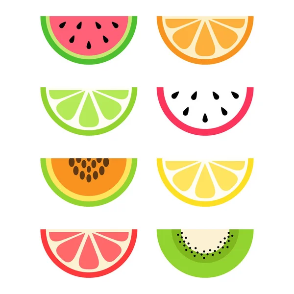 Zitrusfrüchte Und Exotische Tropische Fruchtscheiben Wassermelone Orange Limette Drachenfrucht Papaya — Stockvektor