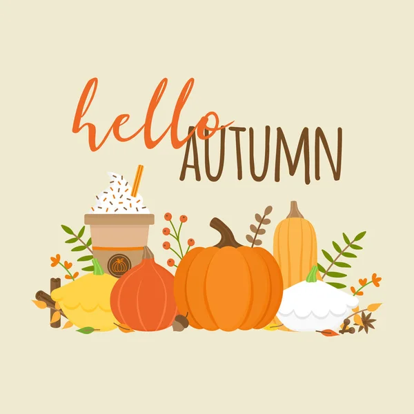 Olá Outono Ilustração Gráfica Vetorial Com Escrita Cartão Editável Para — Vetor de Stock