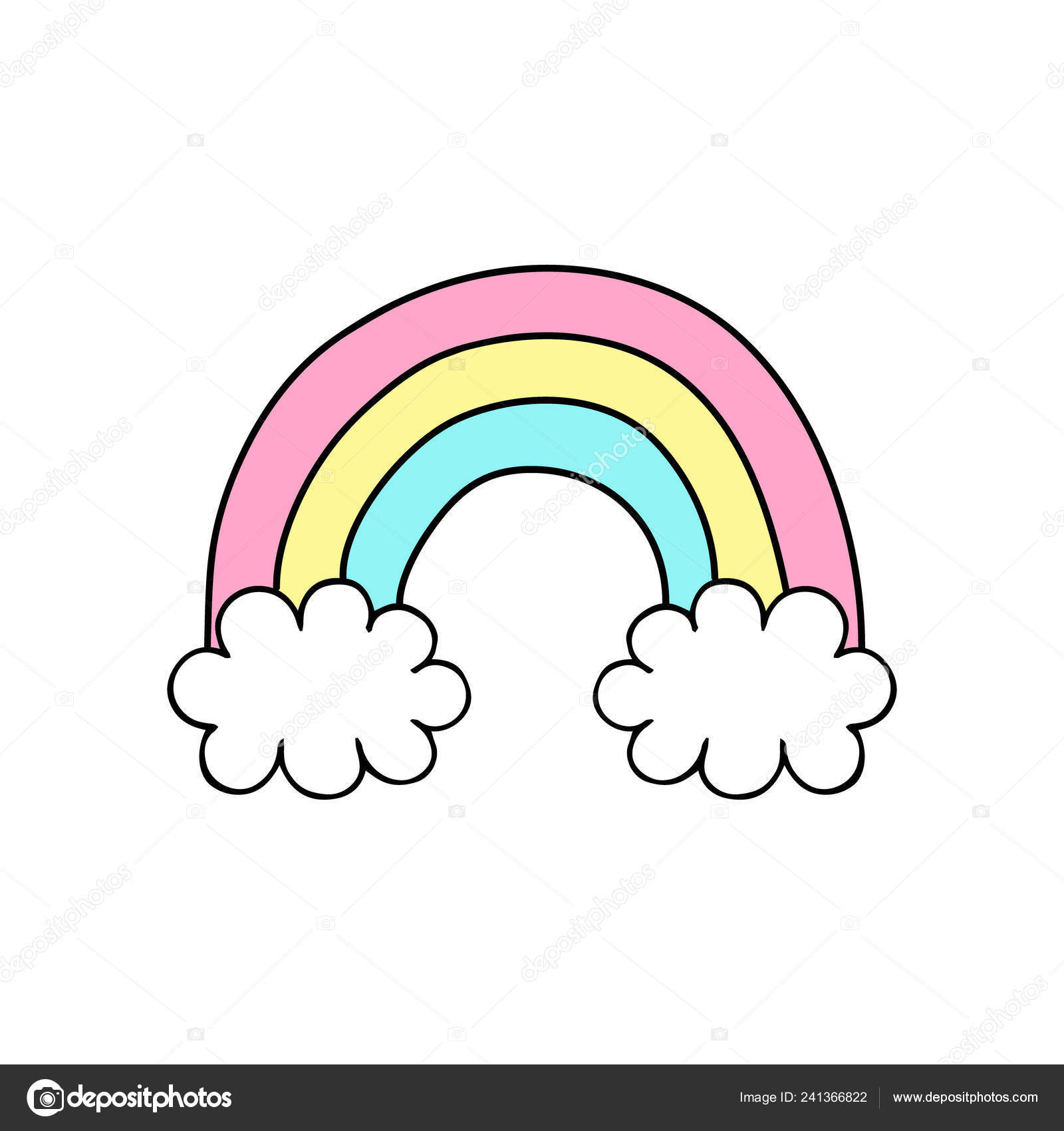 Cute Rainbow Vector Illustration Doodle Drawing Rainbow Clouds ...