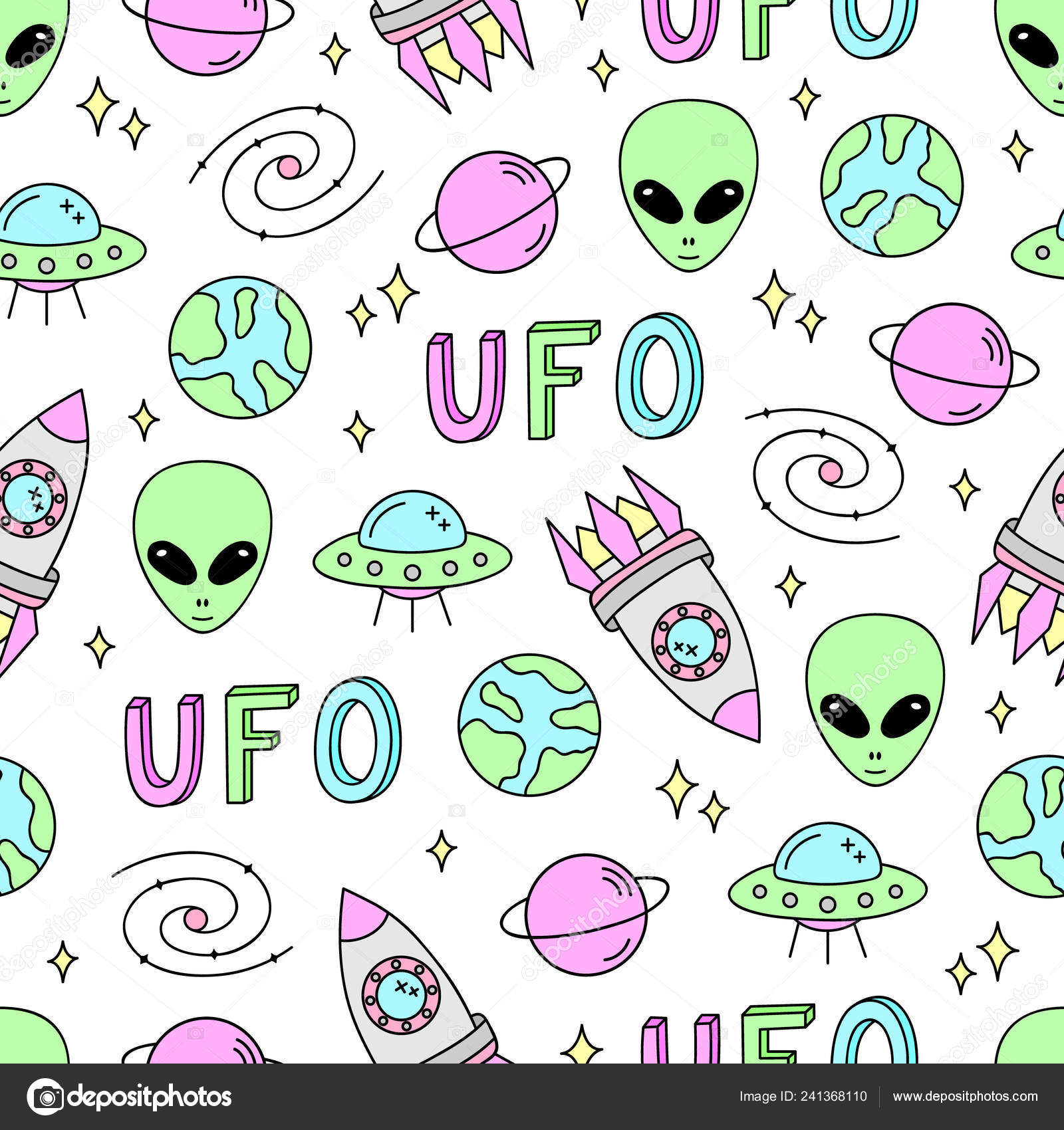 Colorful Cute Space Vector Seamless Pattern Universe Outer Space ...