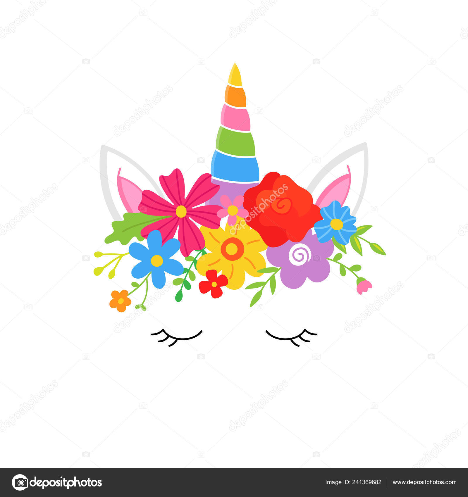 Sweet Colorful Unicorn Vector Hand Drawn Illustration Flower Crown Magical Stock Vector C Kiki Vagnerova Gmail Com 241369682