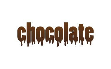 Erimiş çikolata yazısı, koyu kahverengi renkte. Beyaz arka planda izole, damlalar aşağı damlama çikolata erime ile vektör yazma. 