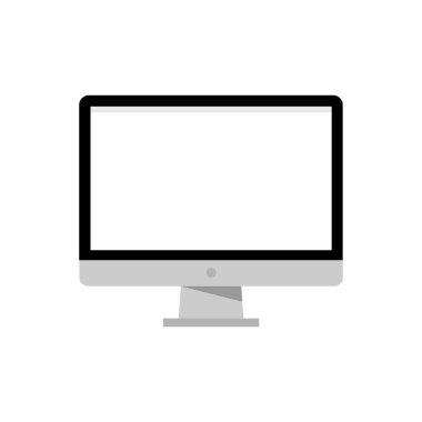 Monitör, bilgisayar, siyah ekran, gri renkler. Gerçekçi masaüstü monitör vektör grafik beyaz arka planda izole.
