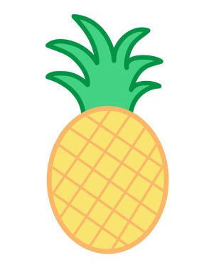Ananas vektör karikatür illüstrasyon çizim simgesi, beyaz arka planda izole