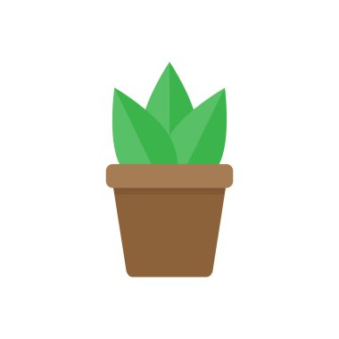 Kahverengi pot vektör grafik illüstrasyon yeşil rasgele bitki. Üç yaprak Agave veya pot diğer etli bitki.