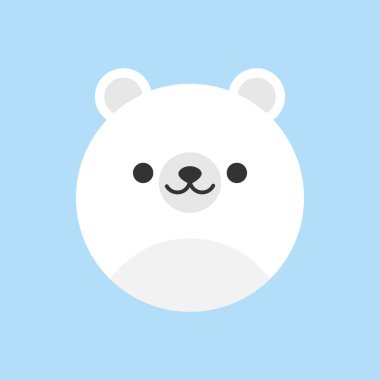 Sevimli kutup ayı yuvarlak vektör grafik simgesi. Beyaz kutup ayı hayvan kafası, yüz Illustration. Mavi arka planda yalıtılmış.