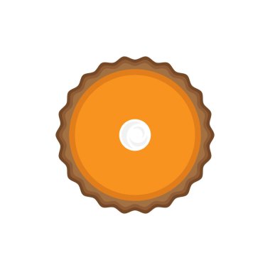 Kabak pasta vektör Illustration. Üst görünüm. Hamur kabuğu ile Şükran kabak pasta, krem dolum ve üst krem krema. Grafik simgesi veya baskı, beyaz arka planda yalıtılmış.