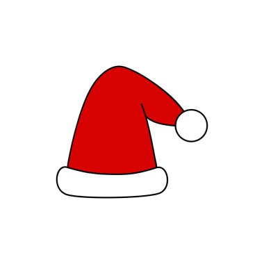 Noel partisi, santa şapka vektör illüstrasyon simgesi özetlenen. Şenlikli, mevsimlik, tatil, pompom ile kutlama şapkası, bobble, izole.