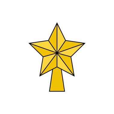 Noel yıldızı süs vektör illüstrasyon simgesi özetlenmiştir. Ağaç üzerinde şenlikli, geleneksel, mevsimlik, tatil altın süs. Xmas altın, sarı yıldız, izole.