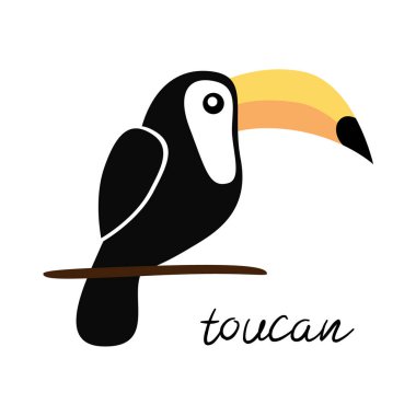 Toucan kuş vektör çizim, Toucan yazı ile, beyaz arka planda izole, Toucan simgesi logo grafik.