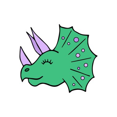 Triceratops dinozor kafası, vektör illüstrasyon Doodle çizimi. Beyaz arka planda yalıtılmış.