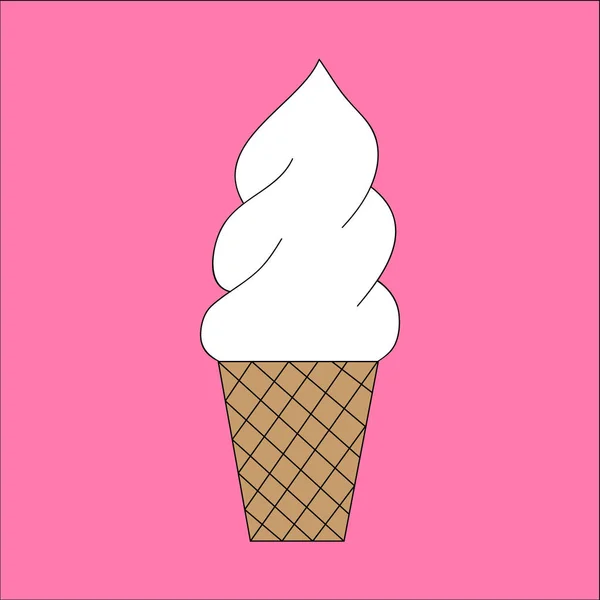 Cornet에서 바닐라 아이스크림을 그리는 소프트 아이스크림 일러스트 분홍색 배경에 — 스톡 벡터