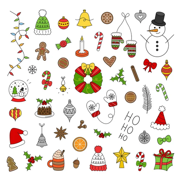 Christmas Vector Illustration Set Cute Hand Drawn Festive Seasonal Holiday — Stock Vector