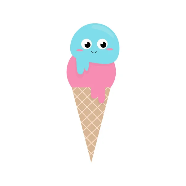 Cute Ice Cream Cornet Vector Illustratie Tekening Twee Bolletjes Ijs — Stockvector