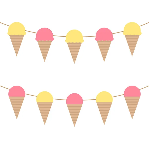 Ice Cream Garland Cute Vector Zomer Decoratie Scoop Van Vanille — Stockvector