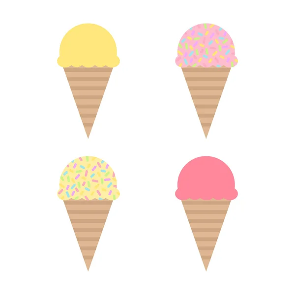 Different Types Ice Cream Cute Vector Icon Set Scoop Vanilla — Stock Vector