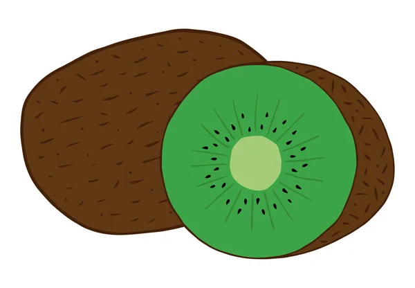 Entero Cortado Medio Kiwi Vector Frutas Ilustración Dibujo Dibujos Animados — Vector de stock