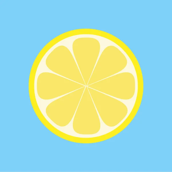 Zitronenfrucht Zitrusscheibe Mit Blauem Hintergrund Gelbe Zitrone Flache Vektorillustration Zeichnung — Stockvektor