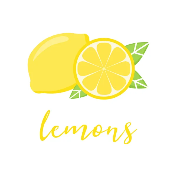 Yellow Lemon Citrus Fruit Vector Illustration Writing Lemons Whole Piece — Stock Vector