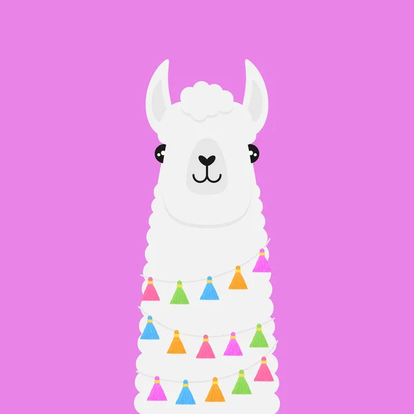 Llama Ilustração Gráfica Vetor Alpaca Fofo Branco Isolado Fundo Violeta —  Vetores de Stock