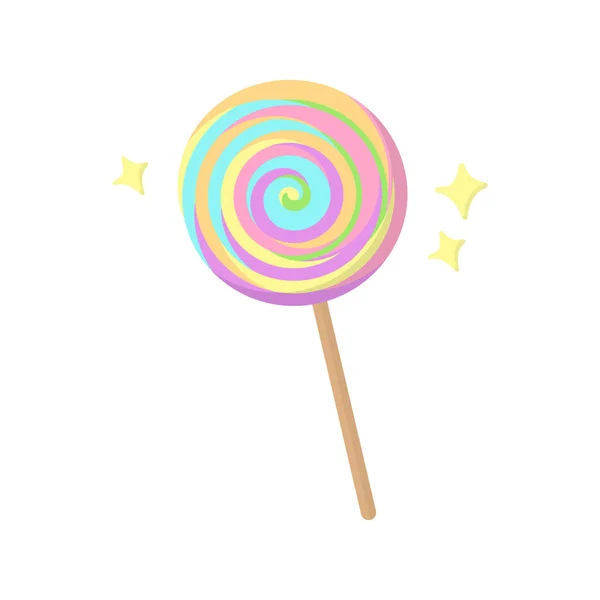 Colorful Rainbow Swirl Lollipop Candy Sweet Lollipop Sparkles Graphic Icon — Stock Vector