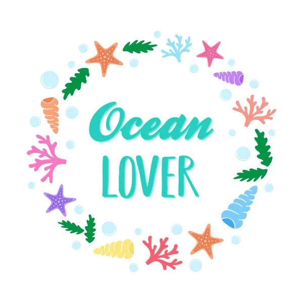 Ocean Älskare Marina Varelser Och Element Formade Cirkel Vektor Illustration — Stock vektor