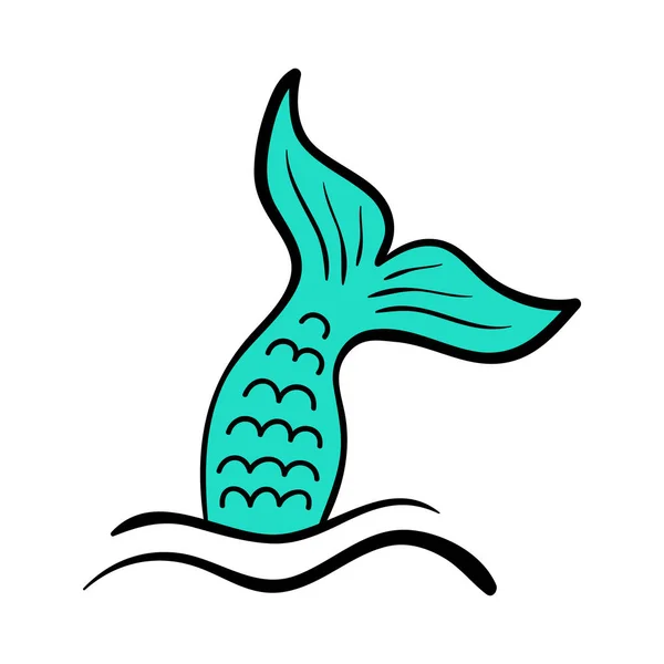 Zeemeermin Staart Vector Grafische Illustratie Hand Getekende Wintertaling Turquoise Zeemeermin — Stockvector