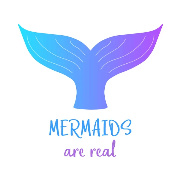 Mermaids Gerçek Renkli Denizkızı Kuyruk Yazma Mavi Menekşe Renklerde Deniz — Stok Vektör