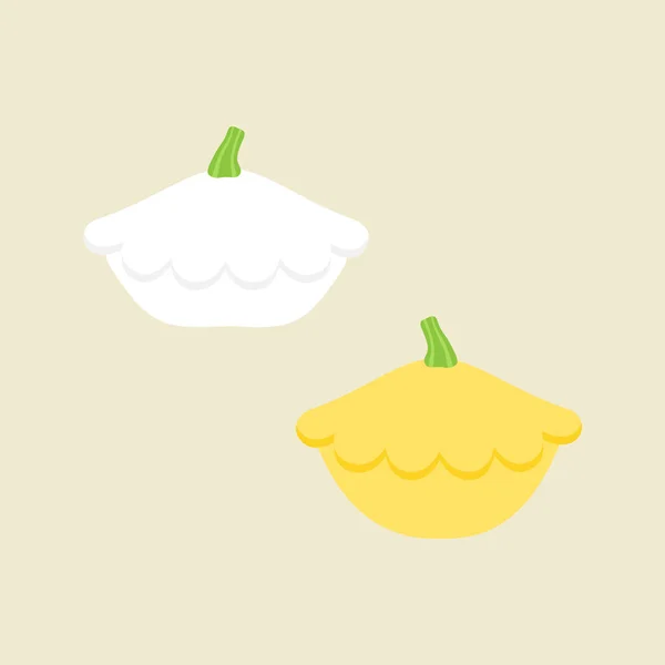 Pattypan Squash Vector Illustrations Ícone Gráfico Vegetal Branco Amarelo Isolado — Vetor de Stock