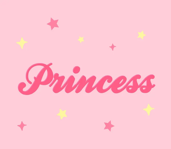 Princesa Vector Gráfico Lindo Fondo Rosa Con Escritura Las Estrellas — Vector de stock