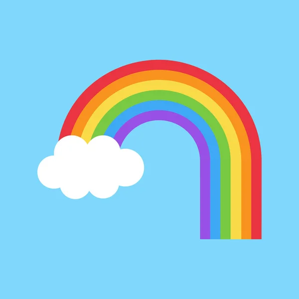 シンプルでカラフルなかわいいレインボーベクターイラスト 1つの雲があり 水色の背景に1つの端を拡張した虹 — ストックベクタ