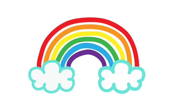 Farbe Regenbogen Mit Wolken Vektor Illustration Doodle Stil Isoliert Auf — Stockvektor