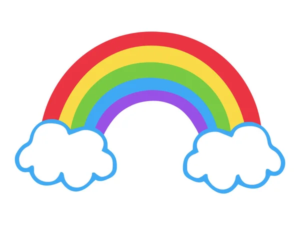 カラフルな虹のアイコン ベクターイラストの落書き画 2つの雲を持つ漫画の虹 — ストックベクタ