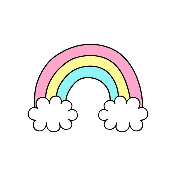 Niedlichen Regenbogen Vektor Illustration Doodle Zeichnung Regenbogen Mit Wolken Isoliert — Stockvektor