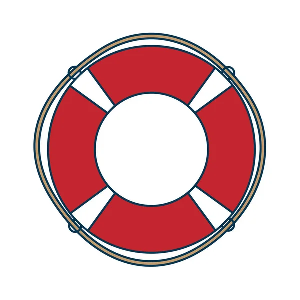 Red Rescue Wheel Met Touw Life Saver Opblaasbare Ring Vector — Stockvector