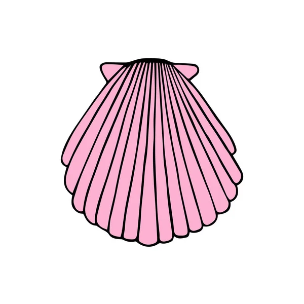 Pink Sea Shell Vector Illustration Doodle Drawing Isolated White Background — Stock Vector