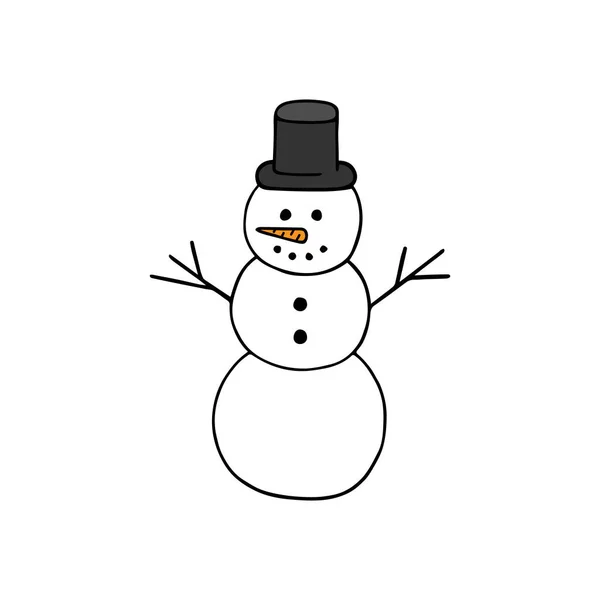 Ilustração Vetor Boneco Neve Desenhado Mão Feliz Boneco Neve Com — Vetor de Stock