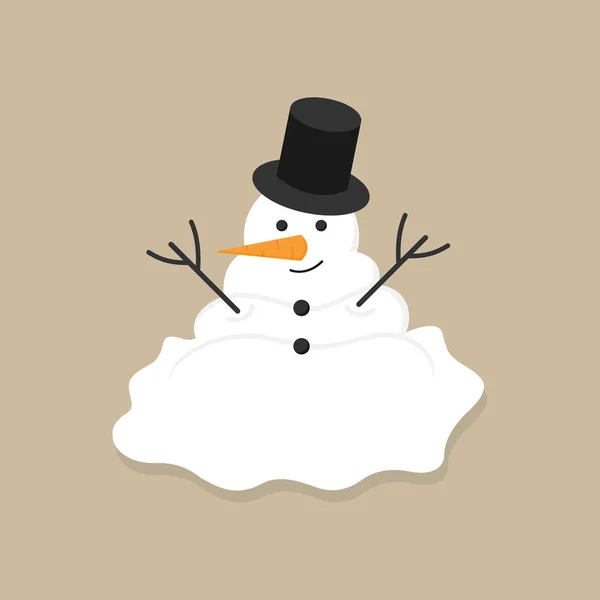 Lindo Icono Ilustración Vector Muñeco Nieve Derretido Invierno Vacaciones Navidad — Vector de stock