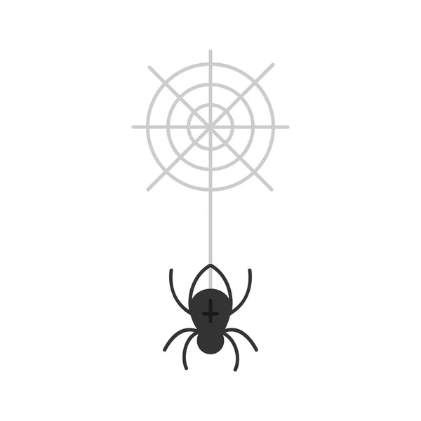 Niedliche Handgezeichnete Spinnenvektorillustration Halloween Gruselige Schwarze Spinne Mit Spinnennetz Isoliert — Stockvektor