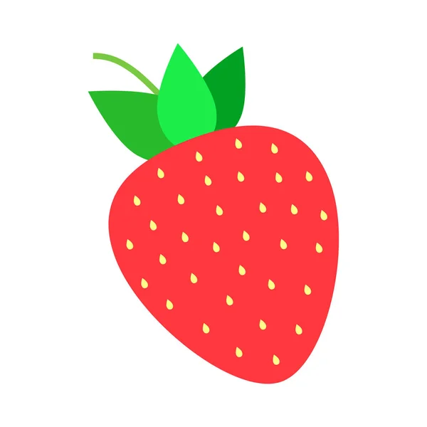 Niedlichen Erdbeer Vektor Cartoon Symbol Hellrote Erdbeere Mit Grünen Blättern — Stockvektor