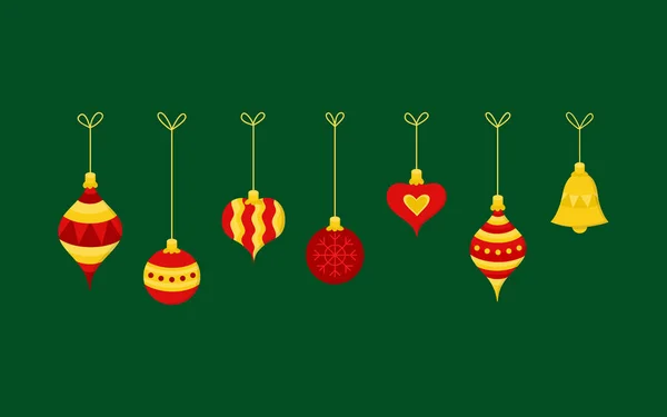 Set Hanging Christmas Balls String Vector Illustration Different Shapes Xmas — Stock Vector