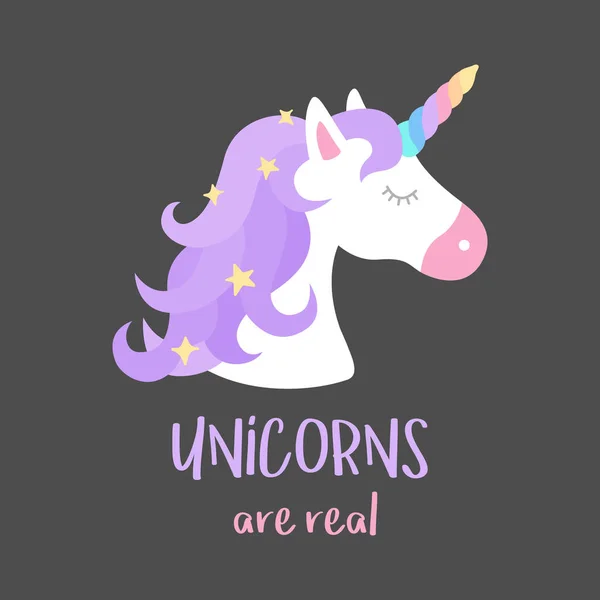 Unicorns Zijn Echte Citaat Vector Illustratie Icoon Schattige Kleurrijke Eenhoorn — Stockvector